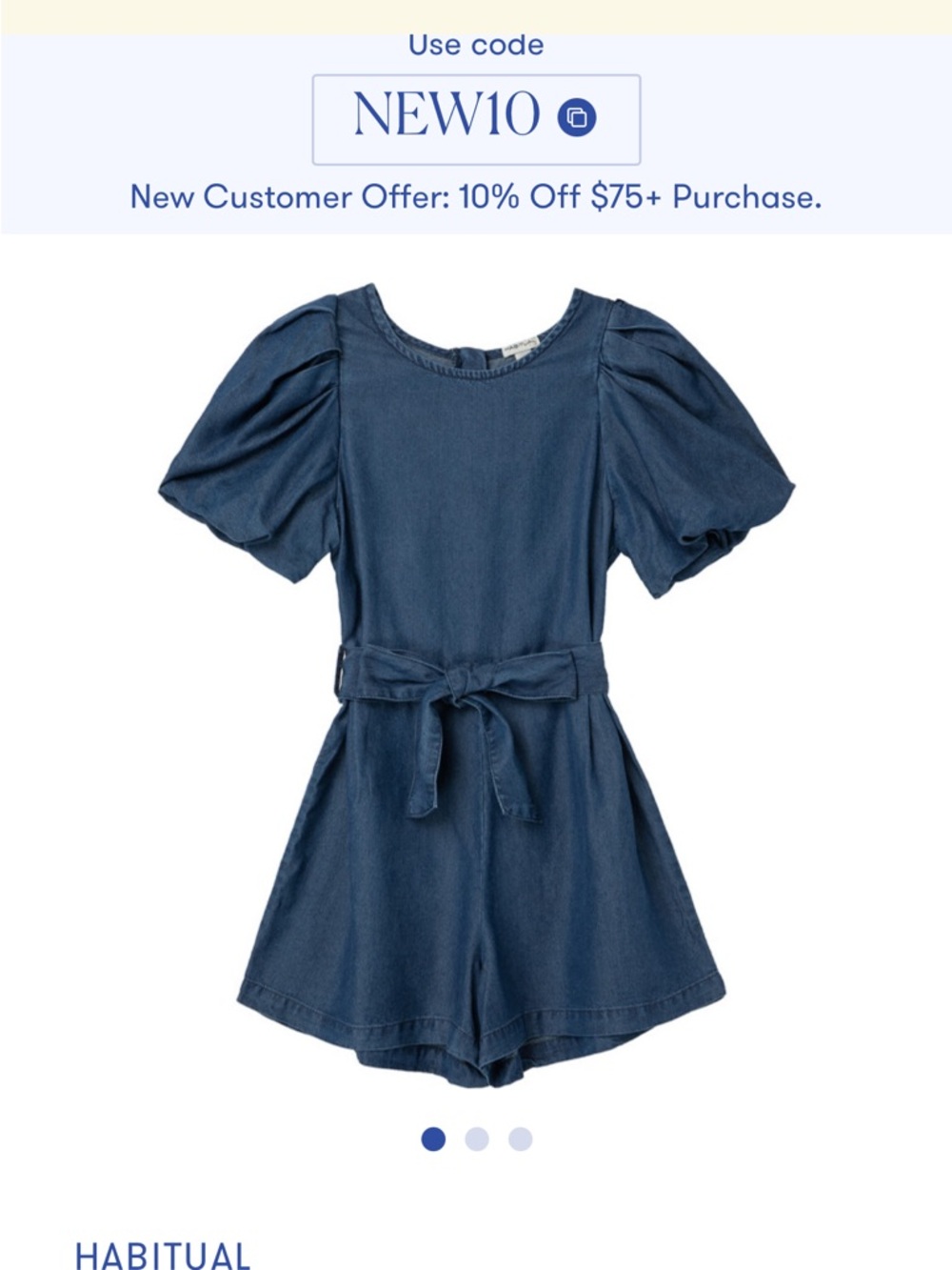 Habitual Indigo Denim Romper with Puff Sleeves